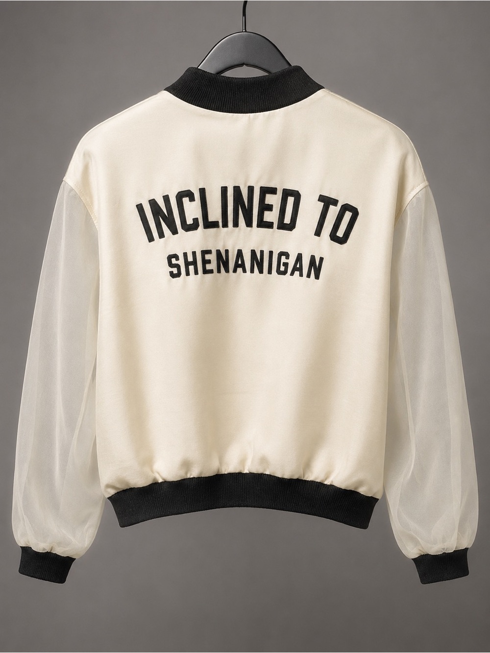 Inclined To Shenanigan Lightweight Bomber Jacket - Cream/Black 1XL